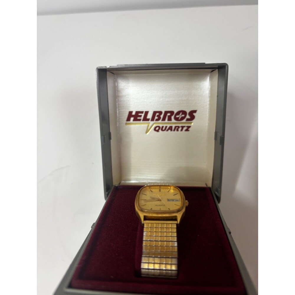 Vintage Helbros Square Quartz Men's Dial/Day Watch With original box
